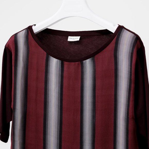 Dries Van Noten Burgundy Striped Silk Tee - Picture 3 of 7